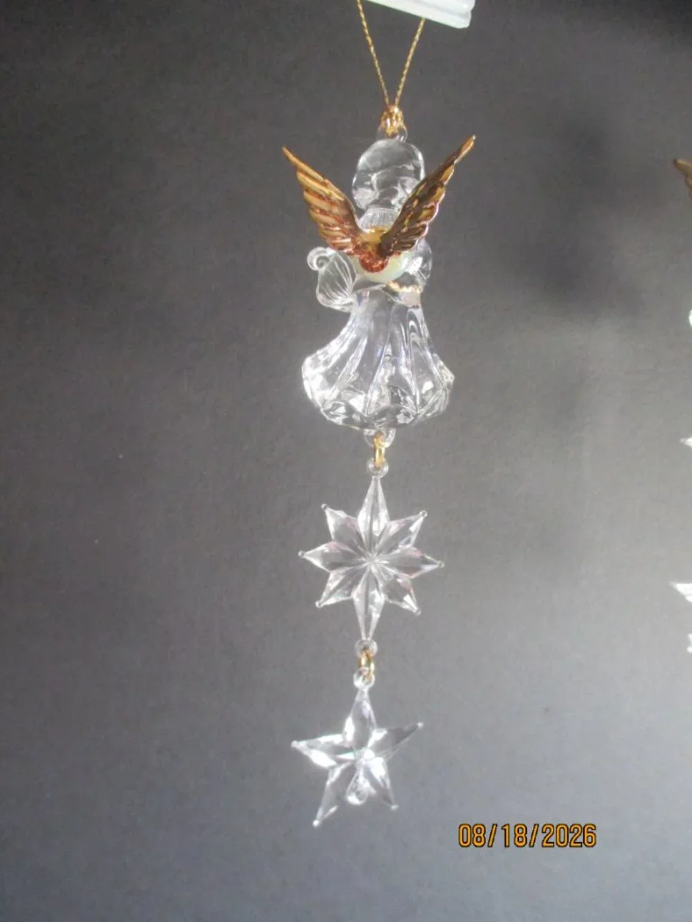 ACRYLIC  ANGEL ORNAMENTS/GOLD TRIM/3/NEW
